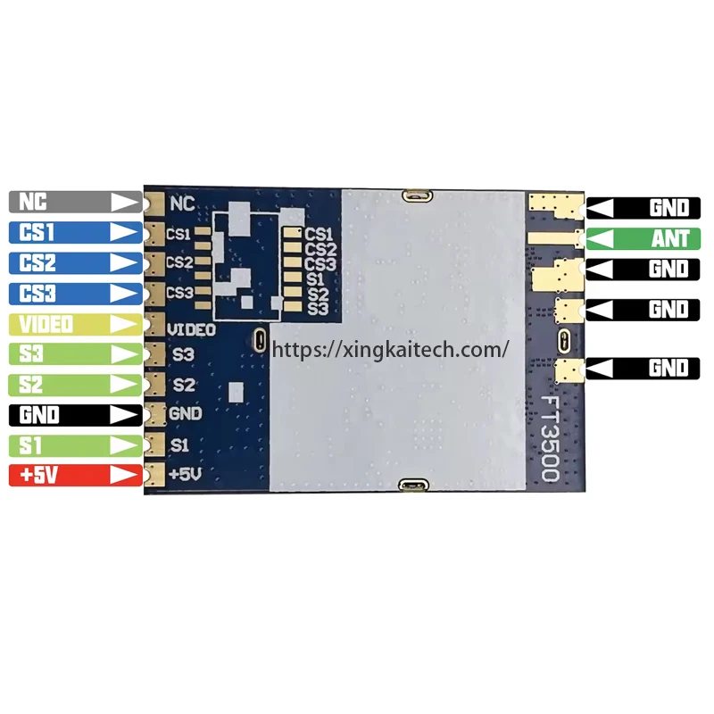 Gros plan sur les antennes et le boîtier du module récepteur vidéo FPV 3.3GHz 64CH FT3500