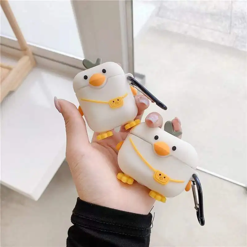 

3D White Backpack Duck Cartoon Cases For Apple Airpods 1 2 3 Pro Wireless bluetooth Headphone Cover Protective for air pods Pro2