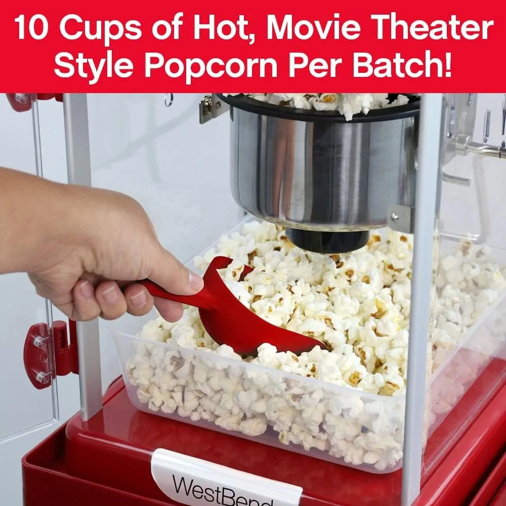 13 Wheeled Popcorn Cart with Non-Stick Stainless Steel  Popcorn Kettle, Storage Shelf, and spoon 3