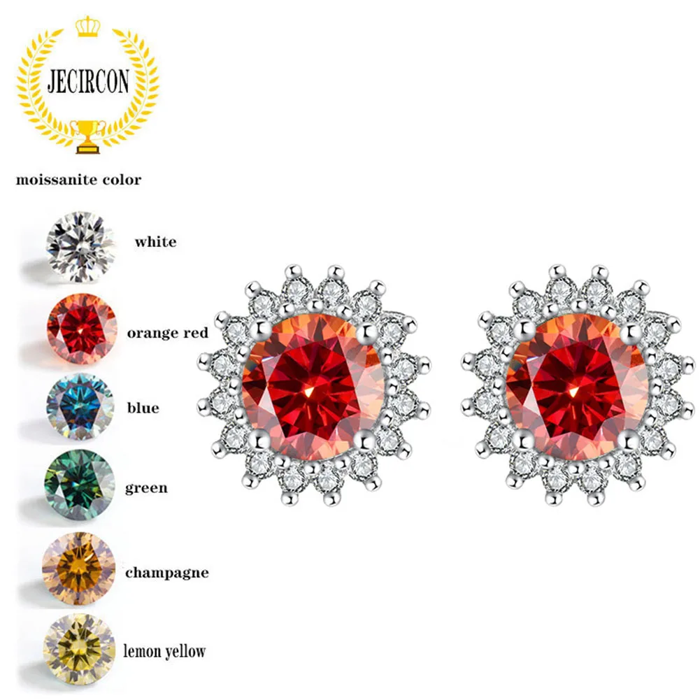 JECIRCON 925 Sterling Silver Moissanite Sunflower Light Luxury Temperament Stud Earrings for Men/Women Fashion Jewelry Wholesale