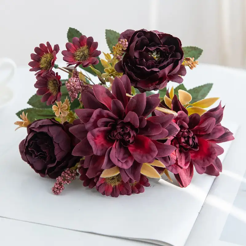 Artificial Flowers Silk Dahlia Rose daisy Valentine's Home RoomDecoration Bonsai Room Wedding Bridal Bouquet Party Diy Hot sales - Image 9