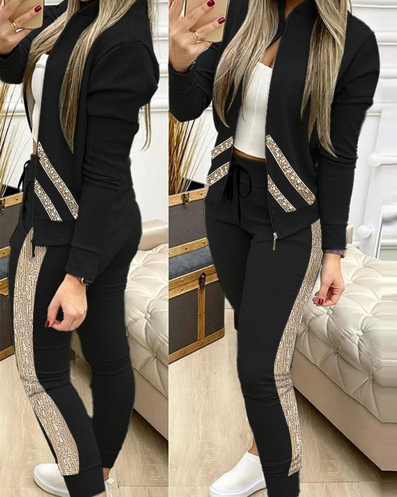 

CHAOP Spring Autumn Women 2 Piece Set Outfits Women Tracksuit Zipper Top Pants Casual Sport Suit Winter 2 Piece Woman Clothing