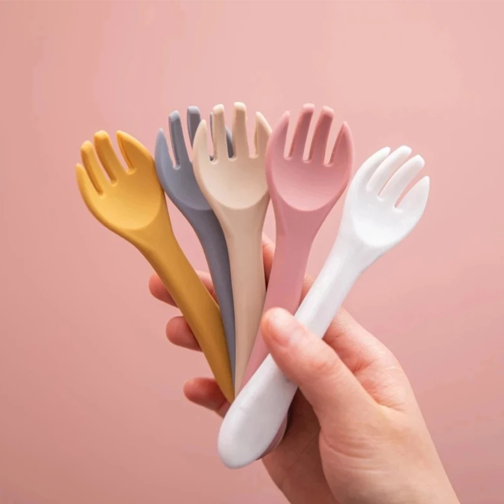 

2PCS Food Grade Silicone Baby Spoon Fork Children Silicone Tableware Spoon Baby Food Supplement Fork Spoon Set Baby Tableware