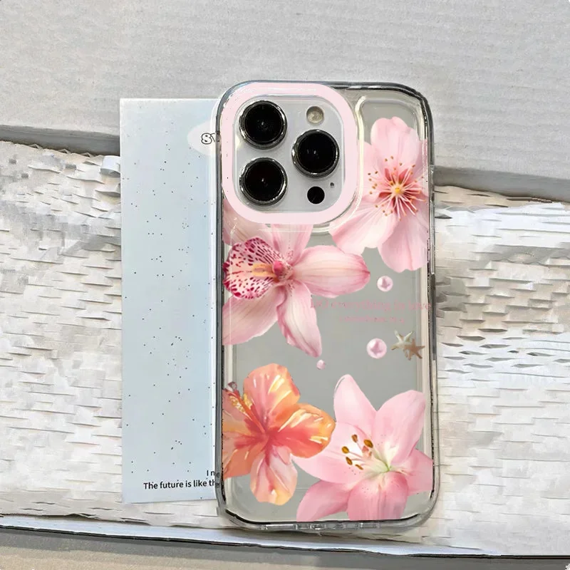 Elegant Pink Lily Flower Pattern Soft TPU Phone Case Cover