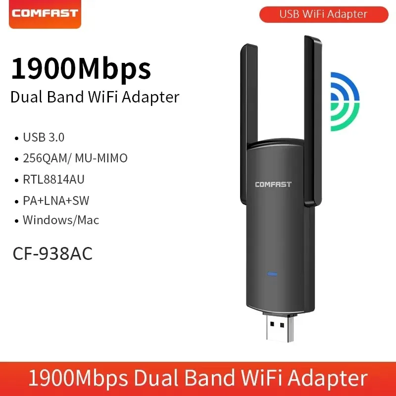adaptateur usb wifi 6 comfast be6500 ax5400 ax1800 ac1900 ac1300, carte réseau sans fil 2.4g/5ghz/6ghz, clé wifi 7, wi fi 5 Adaptateur USB WiFi 6 COMFAST BE6500 AX5400 AX1800 AC1900 AC1300, carte réseau sans fil 2.4G/5GHz/6GHz, clé WiFi 7, Wi-Fi 5 4