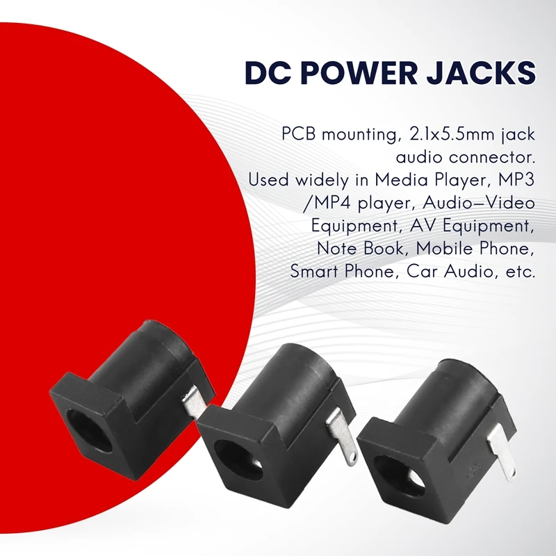 45 Pcs DC Power Jack Socket 2.1Mm X 5.5Mm Barrel-Type PCB Mount DC-005