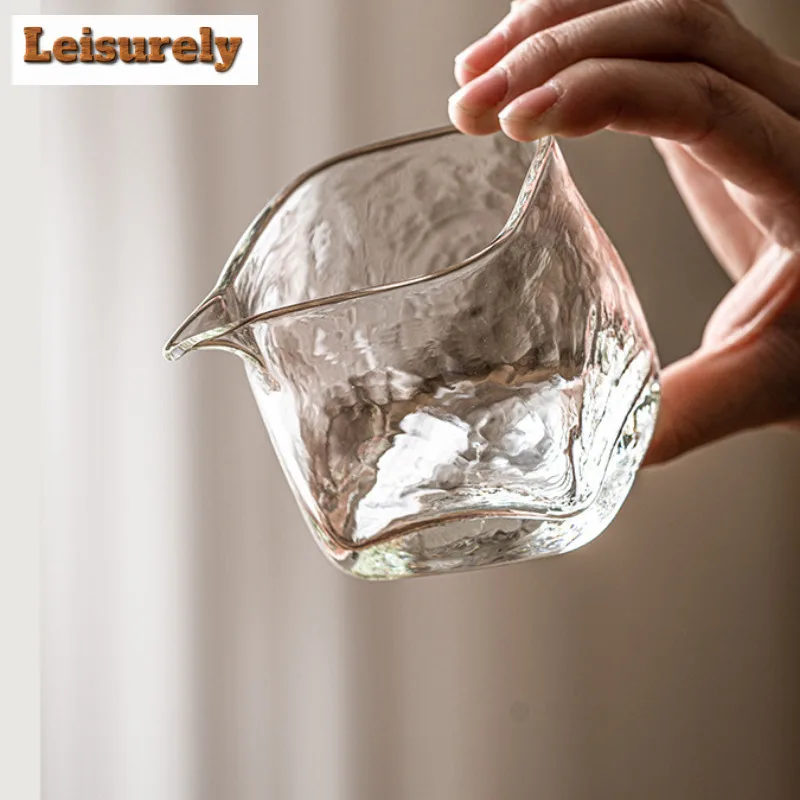 175ml High-end Hammer Patterned Tea Pitcher Antique Transparent Glass Cha Hai Justice Cup Tieguanyin Cafes Decoration Supplies