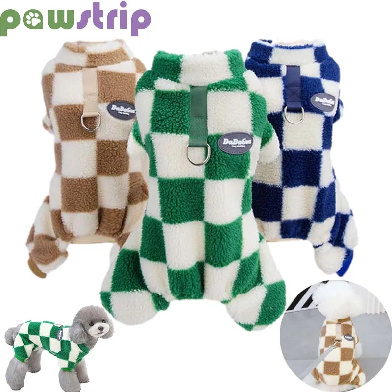 

Winter Warm Dog Jumpsuit With D Ring Plaid Fleece Dog Coat for Small Medium Dogs Padded Puppy Jacket Chihuahua Yorkie Outfits