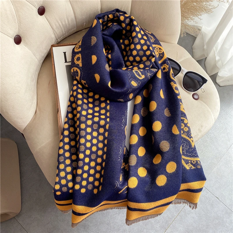 

Women Winter Scarf Cashmere Pashmina Shawls And Wraps Dot Paisley Print Female Tassel Echarpe Blanket 2022 New