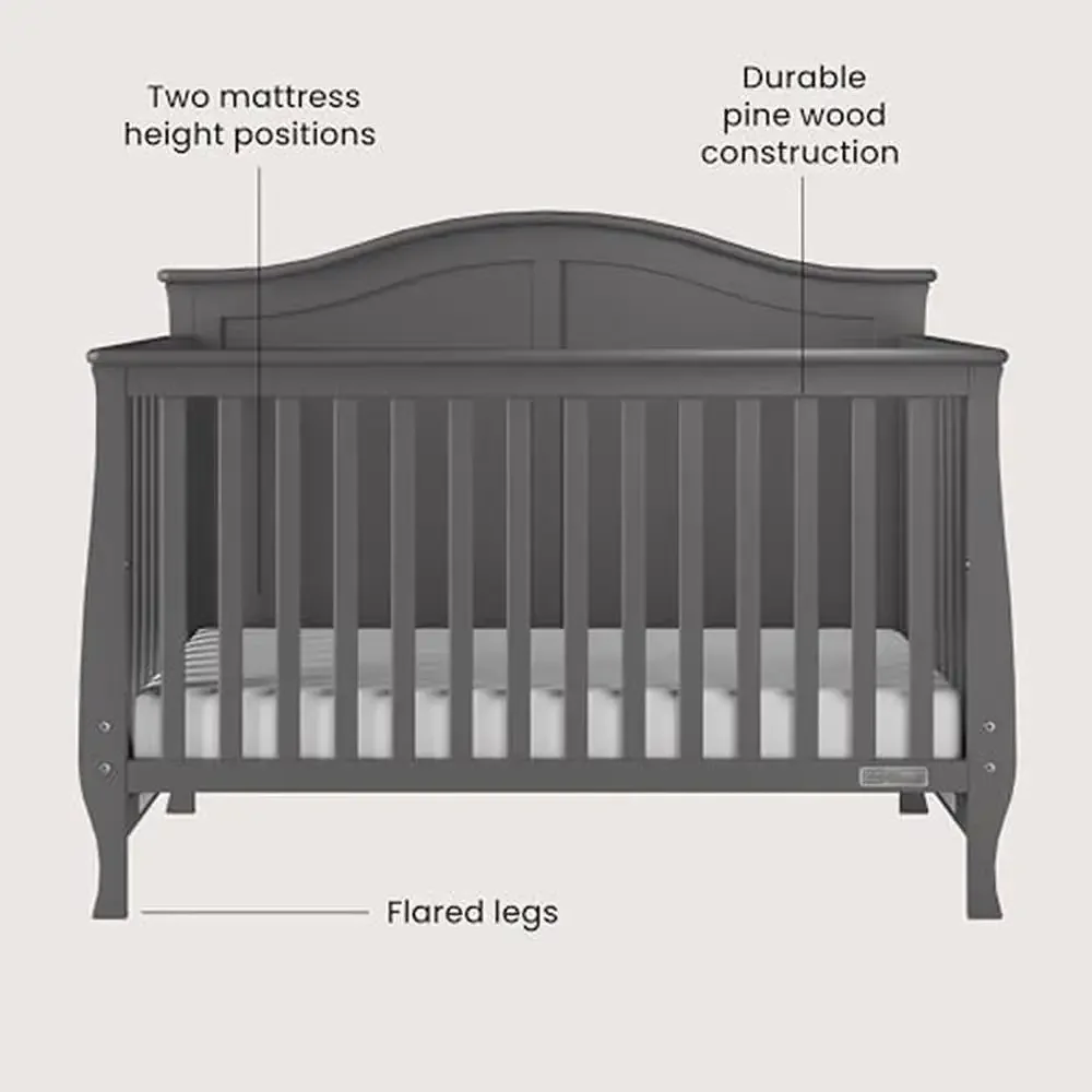 2-Piece Camden Nursery Set Convertible Crib & 3-Drawer Dresser Cool Gray Grows with Baby Sturdy Pine Wood Neutral Finishes Safe 3
