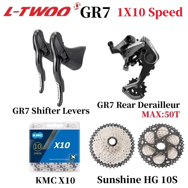 

LTWOO GR7 Road Bike 1x10 Speed Groupset 10v Rear Derailleur Sunshine 11-36/40/42/46/50T Cassette X10 Chain Road Bicycle Part