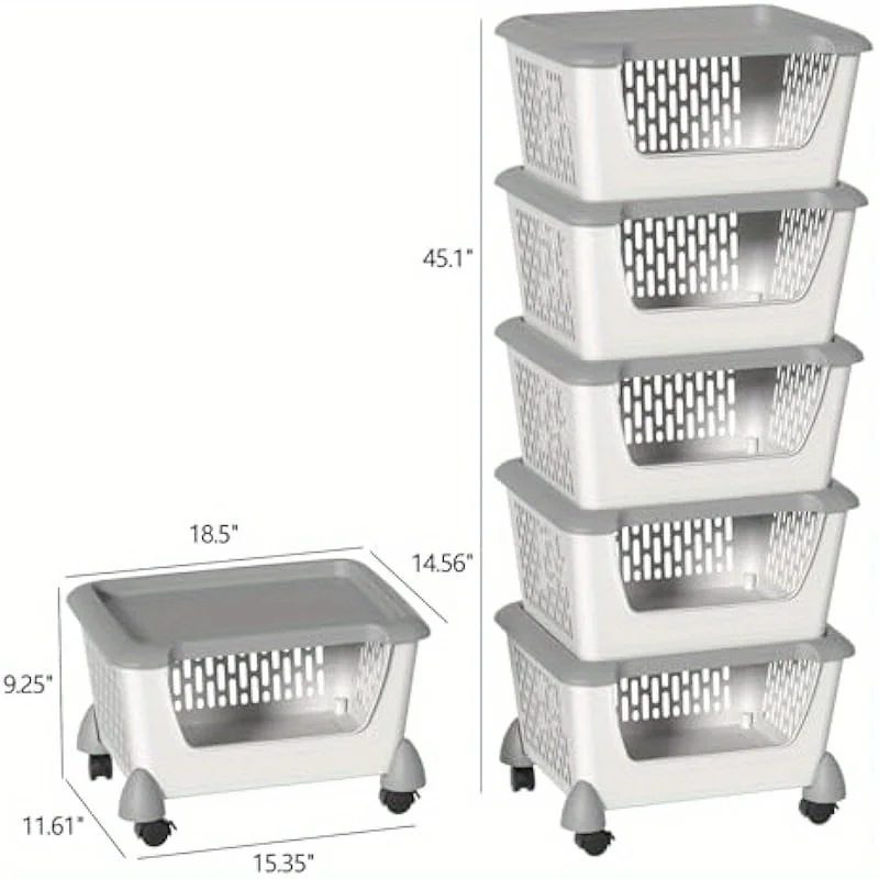 Plastic Stacking Basket with Wheels Stackable Storage Basket Organizer 5 Tiers 3