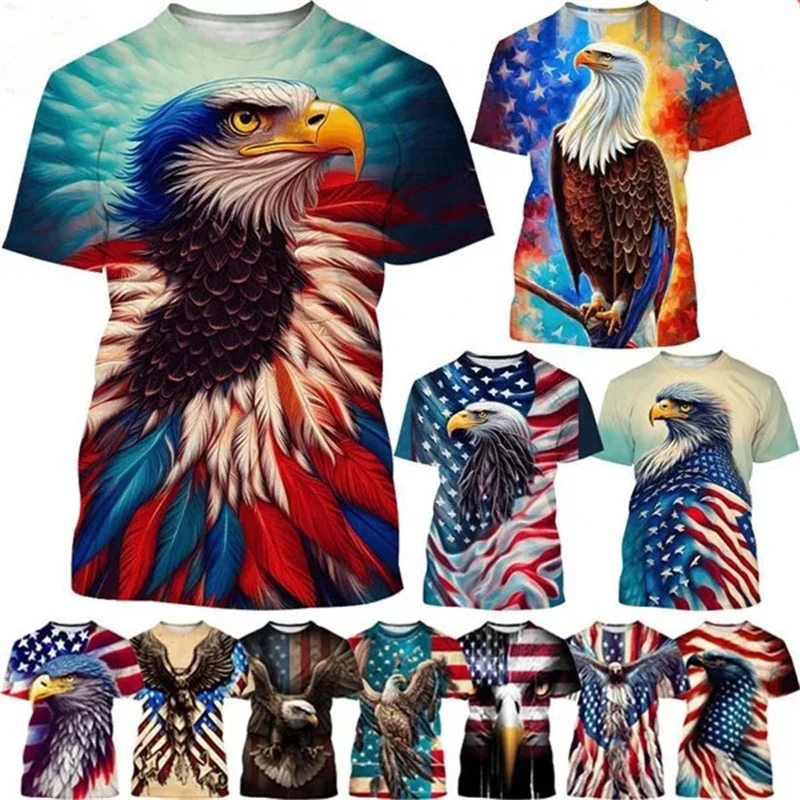 

New American Eagle 3D Printing T-Shirt Animal Eagle Fashion Round Neck Short Sleeve American Flag Casual Unisex Tops Streetwear