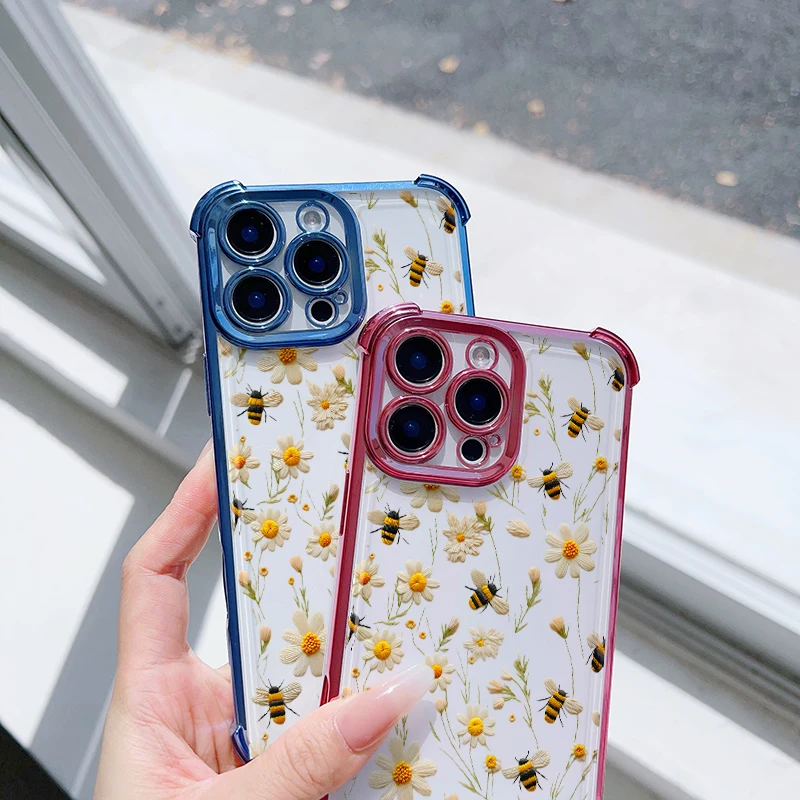 Honeybee Flower Daisy Plating Phone Case