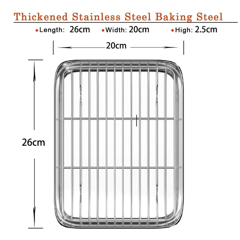 ABGH-2 Set Toaster Oven Tray And Rack Set, Small Stainless Steel Baking Pan With Cooling Rack, 10 Inch & 9 Inch