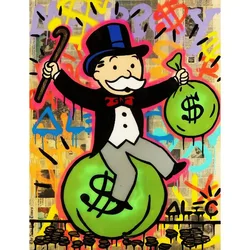 Vibrant Graffiti - Inspired Millionaire Cartoon Canvas Wall Art for Contemporary Home Decor (DARK GRAY)