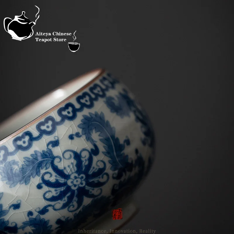 Antique Blue and White Tea Cup Ceramic Master Cup Large Tea Bowl Single Kung Fu Set Chinese Cup