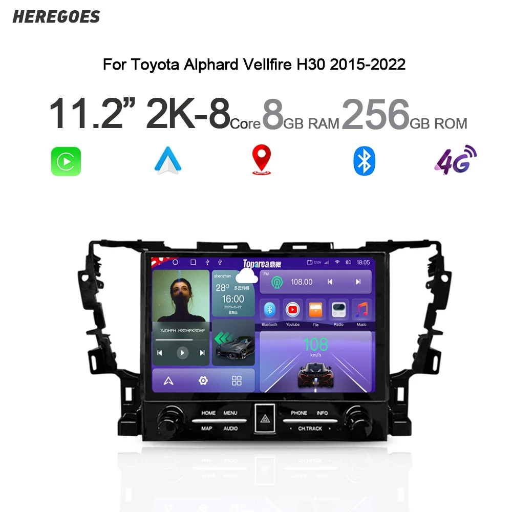 11.6 "2 din android 14,0 auto dvd player navigation dsp stereo wifi gps carplay radio für toyota alphard 30 vellfire 2016-2018