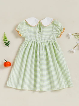 Girls Pumpkin Embroidery Halloween Dress With Doll Collar