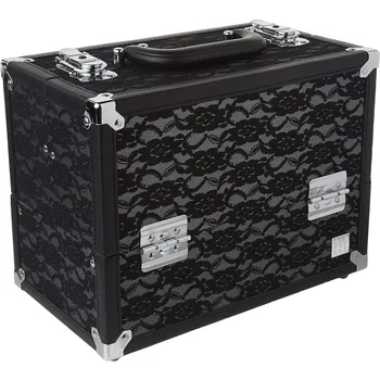 Makeup Organizer Free Shipping Cosmetic Box Cosmetic Storage Case & Organizer 4 Tray Train Case Black Lace Bathroom Organization 1