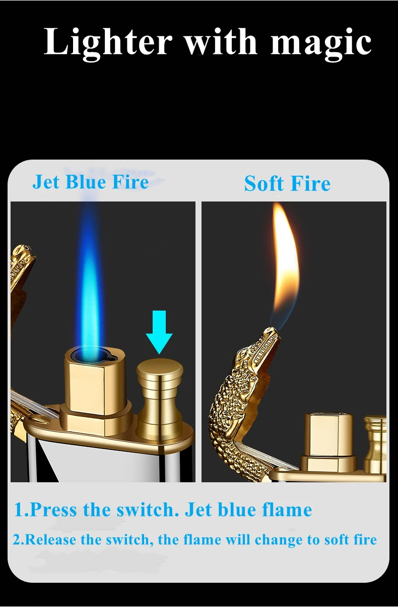 Description Picture 6 of itemCreative Dragon Double Fire Lighter Jet Flame Open Fire Conversion Windproof Gas Lighter Smoking Personalized Gift For Boyfriend