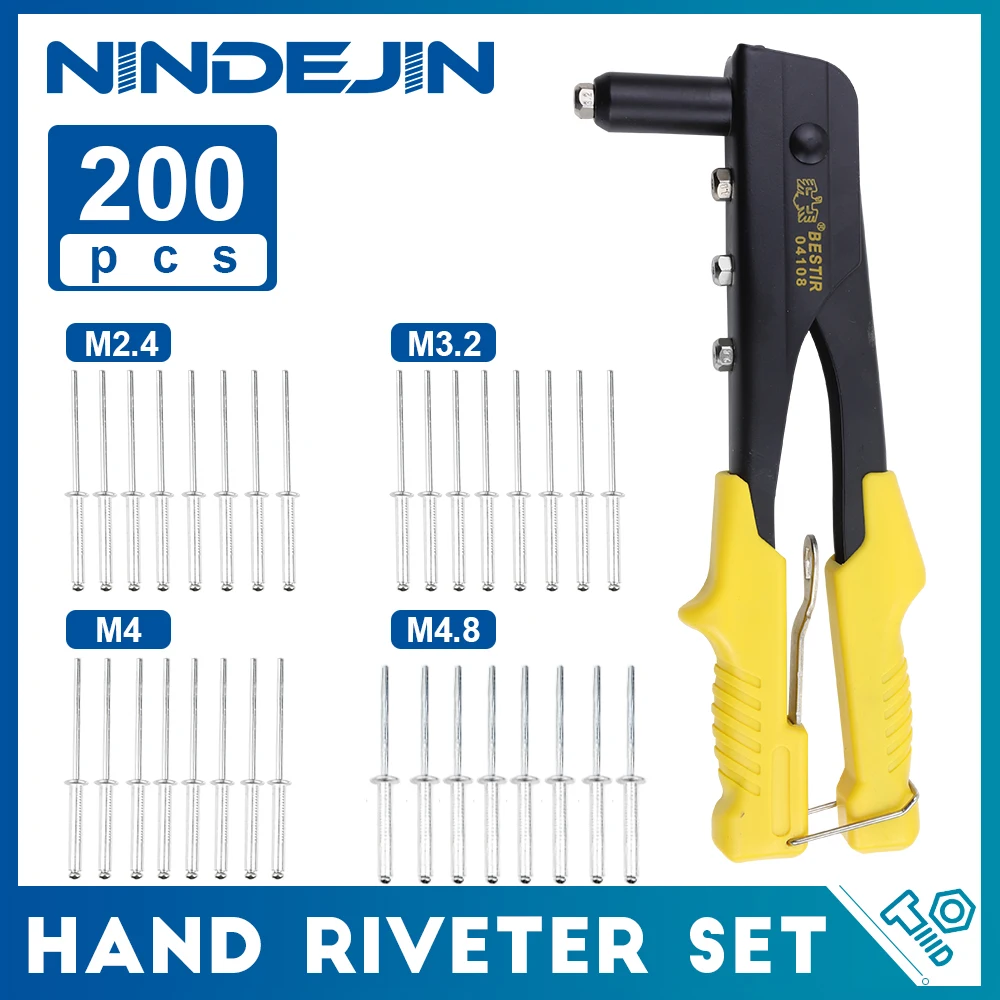 nindejin-hand-riveter-set-professional-manual-rivet-gun-tool-for-home-repair-and-diy-with-200pcs-rivets-m24-m32-m4-m48