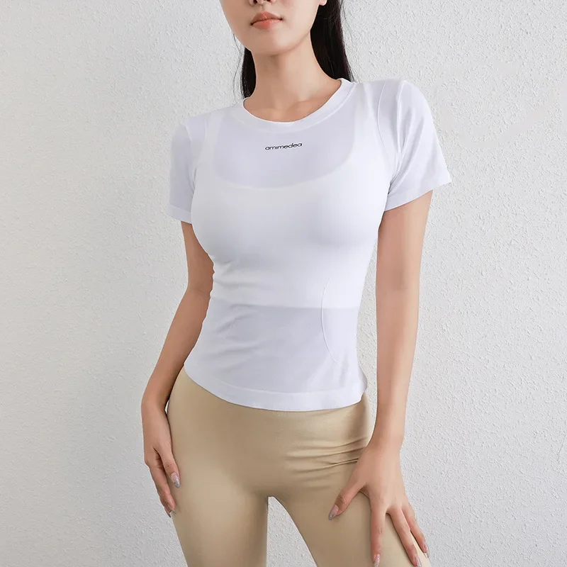 Quick-drying Slim Fit Crew Neck Short Sleeve Yoga Fitness Shirt Softness Breathable Gym Running Workout Tops for Women Gym Tops