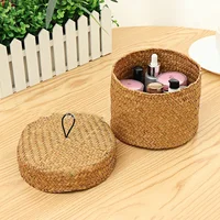 Weaving Snack Storage Box Handmade Storage Baskets Wicker Wardrobe Table Round Gift Box Wicker Seagrass Flower Pot Home Sundries 1