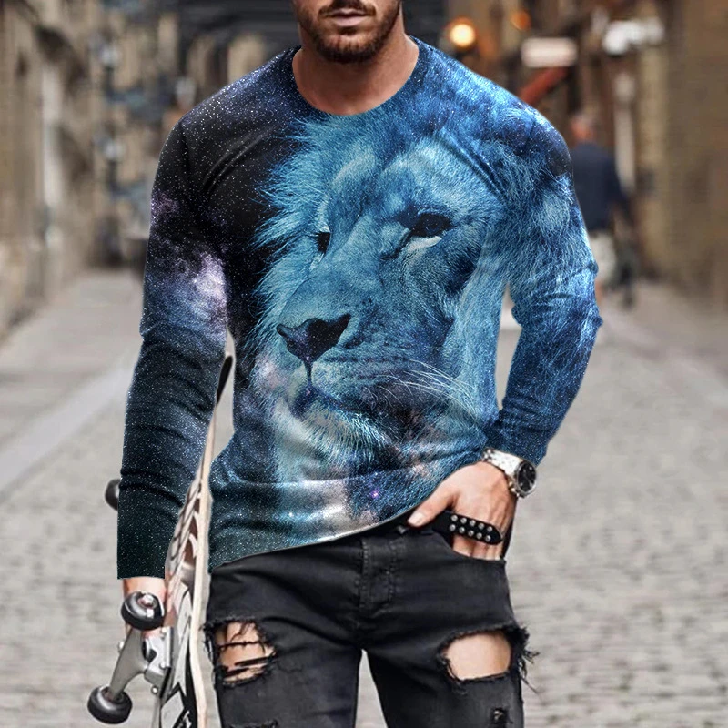 

Spring And Autumn Cute Cat 3d Printed Long Sleeve T Shirt For Men Casual Clothing Lion Animel Pattern Top Tees Tshirt Streetwear