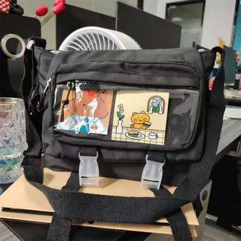 حقيبة كتف عصرية من النايلون للمراهقين مع حقيبة بسحاب من مادة PVC، حقيبة ساعي متعددة الاستخدامات بلون نقي للحقائب المدرسية للطلاب في الحرم الجامعي