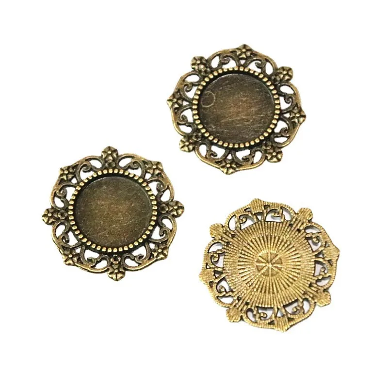 

30Pcs Base Setting Charms Tray Pendant 14MM Inner Size Antique Bronze Plated Round Style DIY Jewelry Making Findings