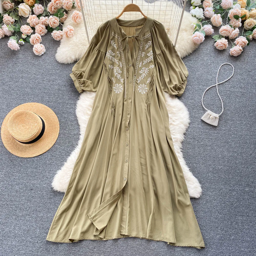 

Summer Cold Wind French Temperament Chic Beautiful Embroidered Short-sleeved Dress