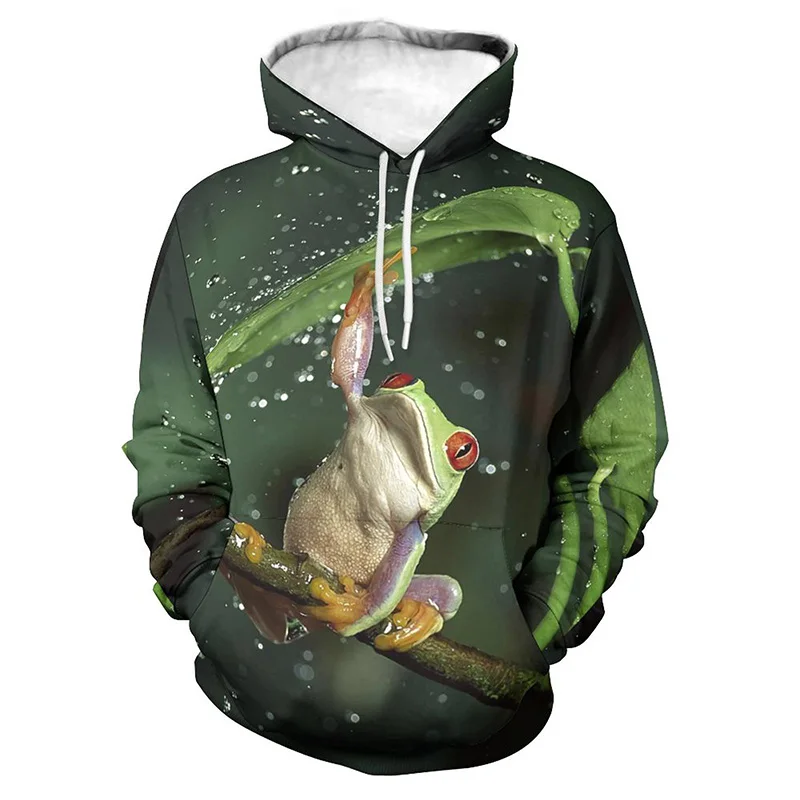 thumbnail image 1 of Sudadera con capucha con estampado completo y divertido de rana arbórea para hombre, sudadera informal de primavera y otoño, ropa de calle holgada de talla grande, 1 of 5