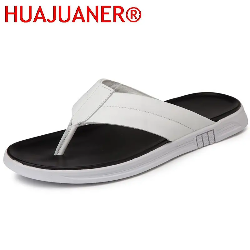 

Men Genuine Leather Slippers Summer New Arrival Man Flip Flops Fashion Pinch Feet High Quality Male Beach Shoes Outdoor Footwear