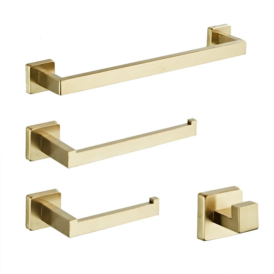 Description Picture 3 of itemBrushed GoldBathroom Hardware Set Kit Accessories Wall Shelf Towel Bar Rack Rail Robe Hanger Toilet Brush Roll Paper Holder Dish