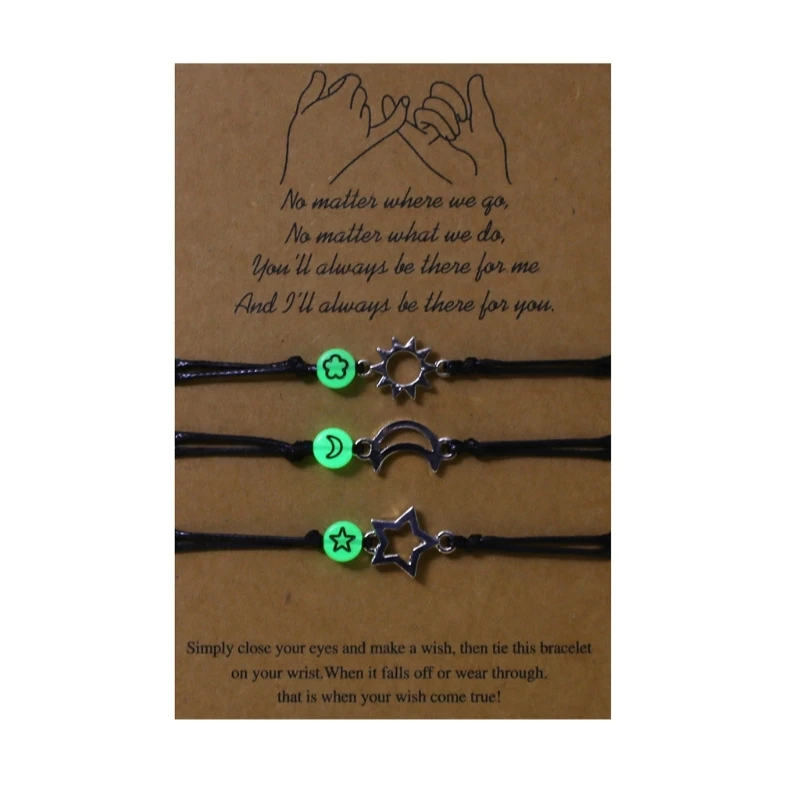 Moon Star Luminous Bead Bracelet Relationship Woven Bracelets Adjustable Friendship Jewelry for 3 Best-Friend fashion bracelet fashion jewelry