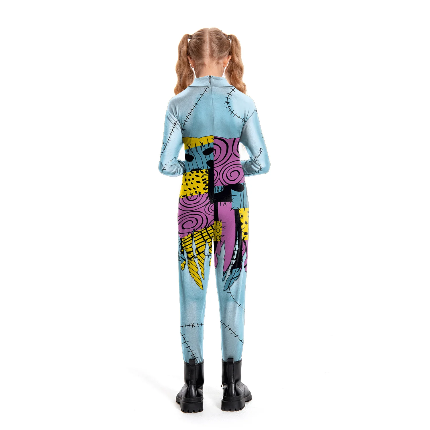 VIP FASHION Kid Sally Halloween Costume Girl Patchwork Print Bodysuit Fancy Disguise Suit Carnival Party Clothes Zentai Catsuit
