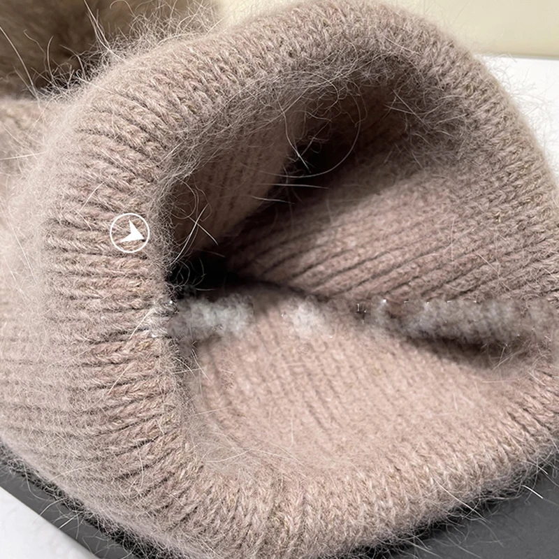 2023 Real Natural Fur Pom Poms for Hats Angora Rabbit Fur Winter Hat for Women Knit Beanies Designer Hat Female Warm Soft Cap 6