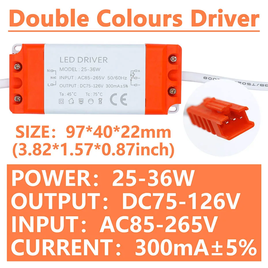 300mA LED-Treiber mit zwei Farben, dimmbar, AC 85-265V, LED-Treiber-Transformator, Netzteil für zweifarbige LED-Lichtstreifen – Detail 6