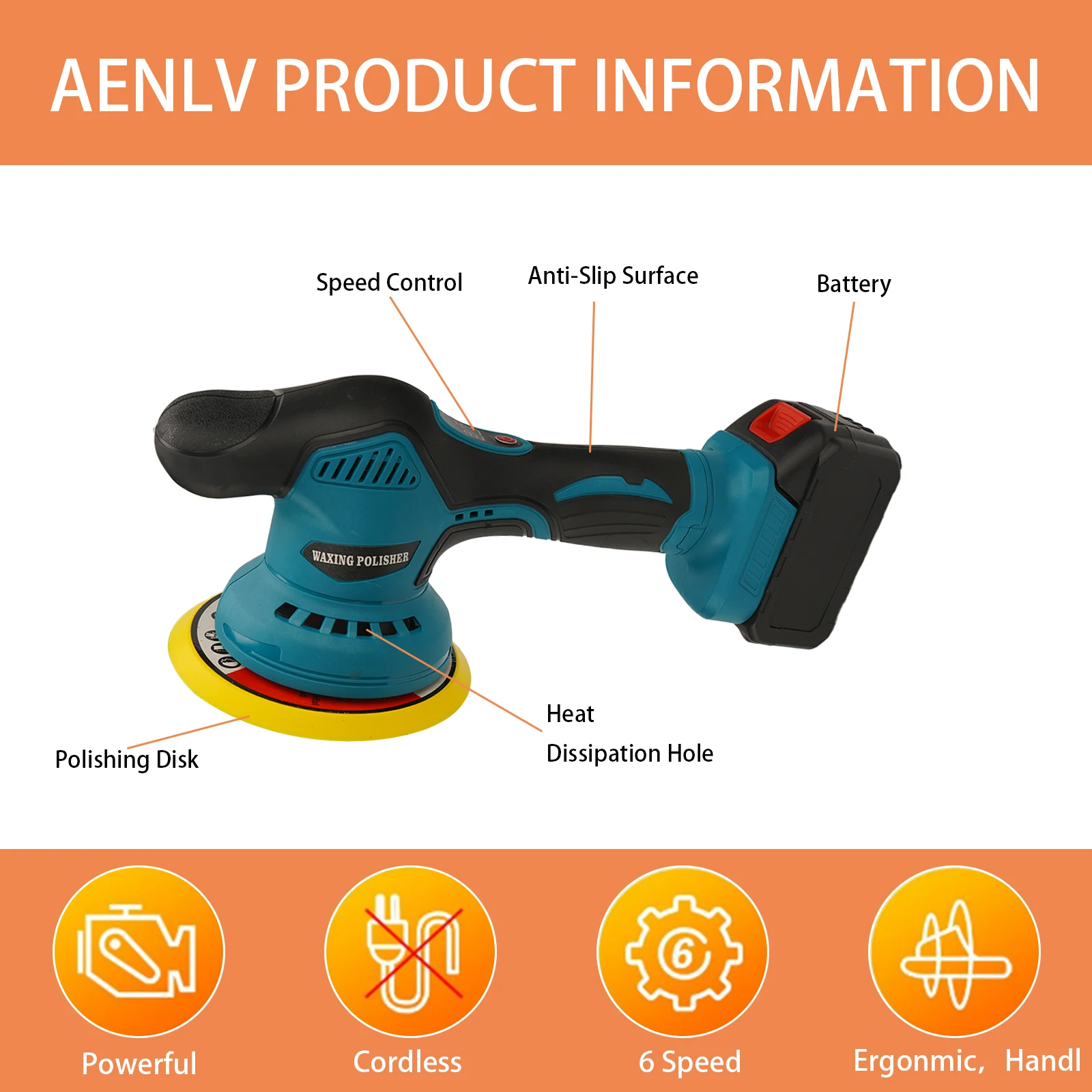 Car Polishers and Buffers Cordless, Cordless Buffer Polisher Kit with 6 Variable Speed 2800-5500rpm, 21V Cordless Polisher for C