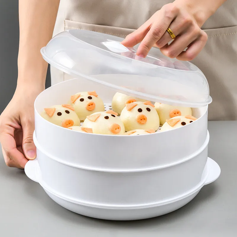 【レビューを書けば送料当店負担】 電子レンジ用の多層ラウンド電子レンジ蒸し器、餃子プラスチック 調理・製菓道具