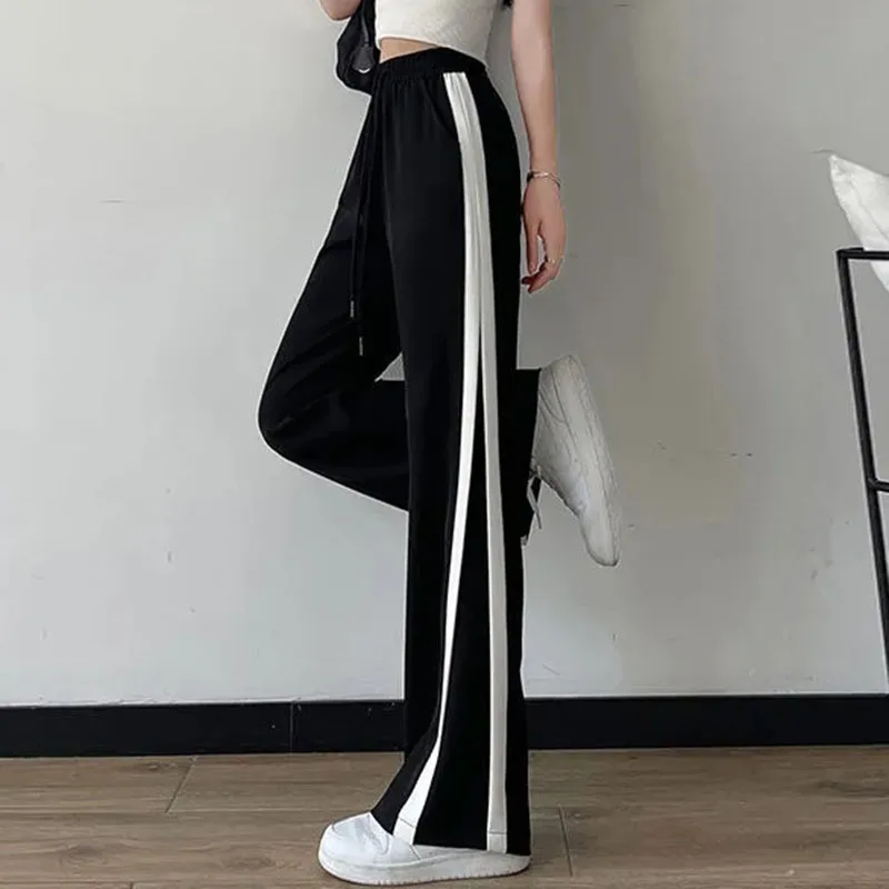 

Large Size Women High Waisted Wide Legs Sports Pants Korean Female Straight Cylinder Trousers Ladies Spring Autumn Pantalons