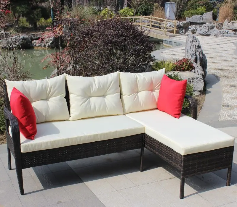 

Outdoor patio Furniture sets 2 piece Conversation set wicker Ratten Sectional Sofa With Seat Cushions Beige Cushion