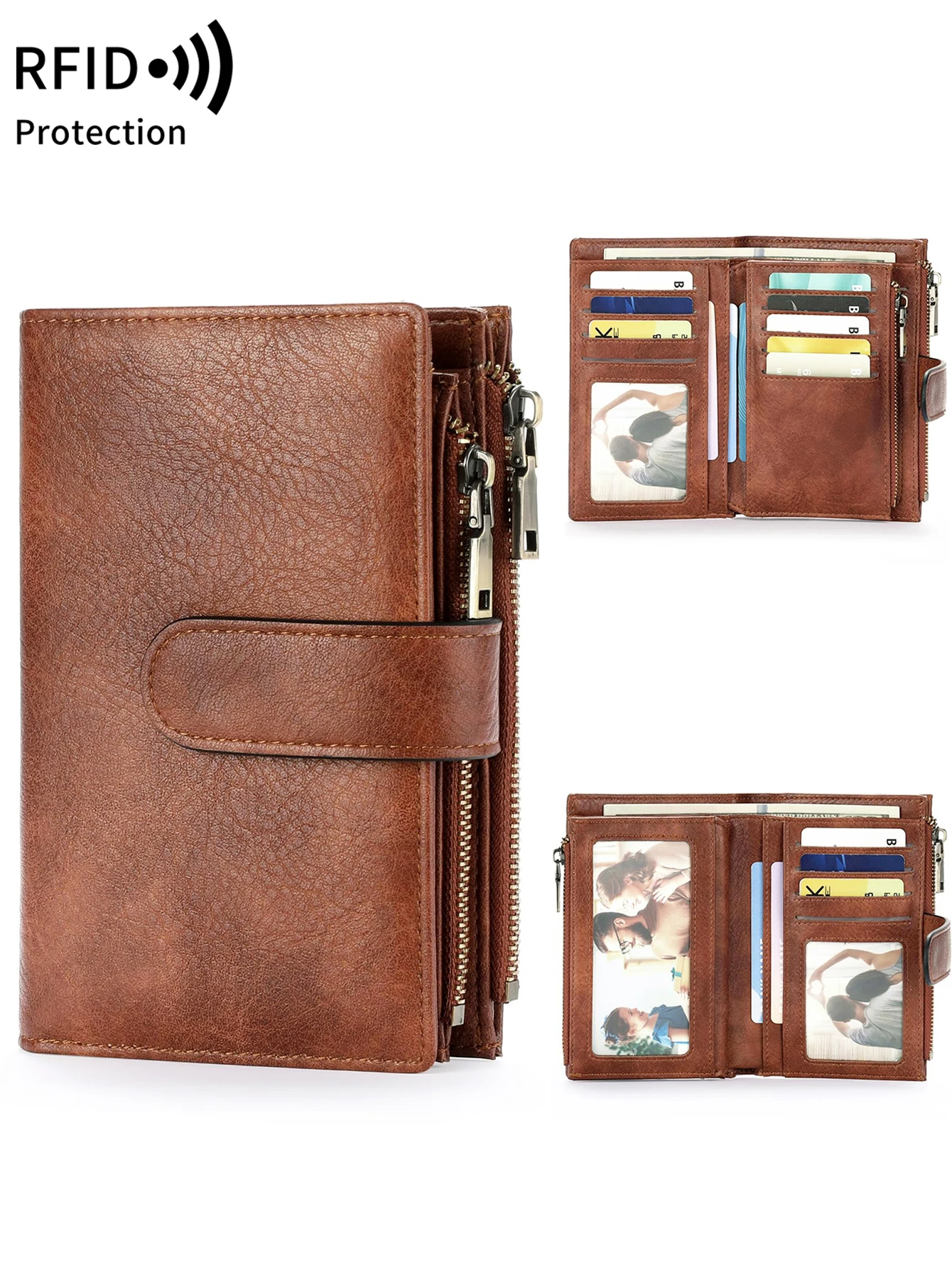 Cartera de moda para mujer, correa plegable Vintage, bolsillo con doble cremallera, tarjetero corto, tarjetero de mano portátil de lujo de alta calidad