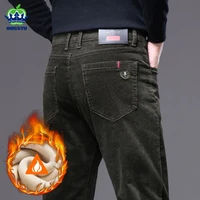 Winter Warm Fleece Army Green Men's Corduroy Pants Thicken Business Small Straight Slim Outdoors Cargo Work Casual Trouser Male