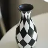 Black And White Checkered Flower Vase Modern Flower Vase Striped Flowerware Abstract Geometry Vase Crafts resin Striped Vase 3