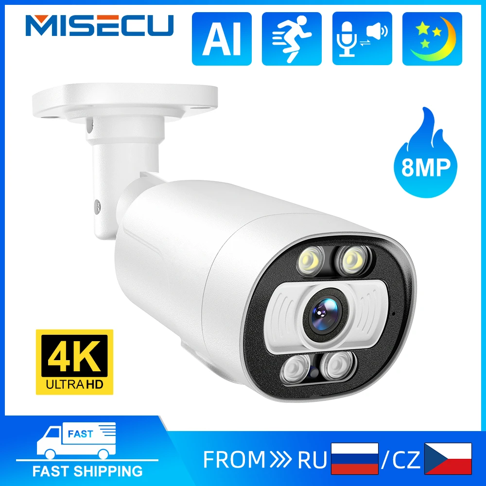 MISECU 4K POE Security Camera 8MP 5MP Outdoor CCTV Camera Two Way Audio Full Color Night Vision Home Security Protection