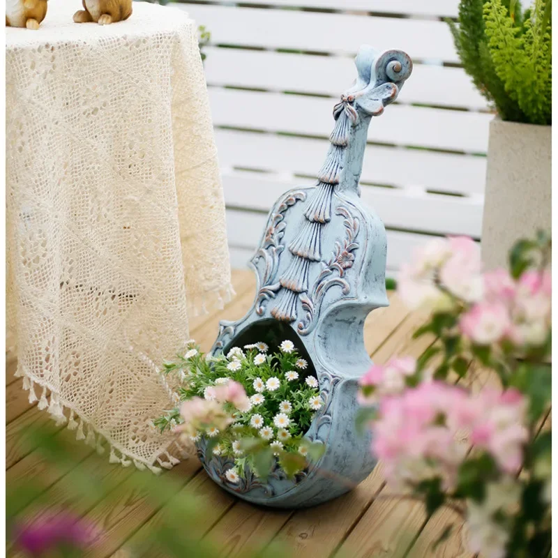 Fioriera per violino in stile europeo Vaso da fiori artistico per balcone e giardino Decorazione unica per bonsai da patio, decorazione paesaggistica per terrazza - immagine 3