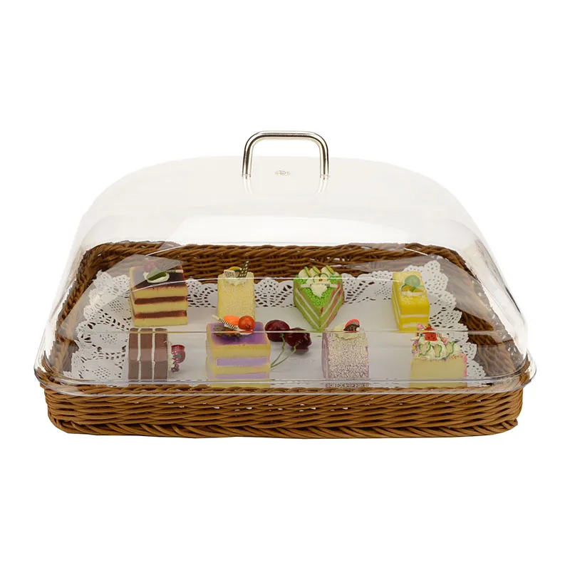 

Imitation rattan dessert tray display tray with lid, bread basket, cake pastry storage basket, food European style tasting plate