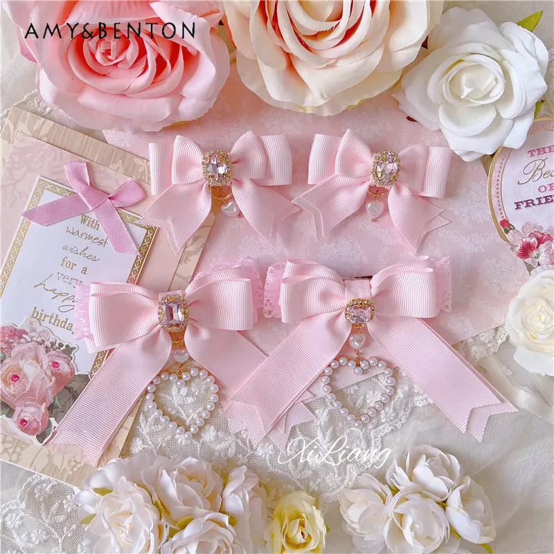 

Hair Accessories Japanese Lolita Style Hair Clips for Girls Rhinestone Cute Bow Hair Clip